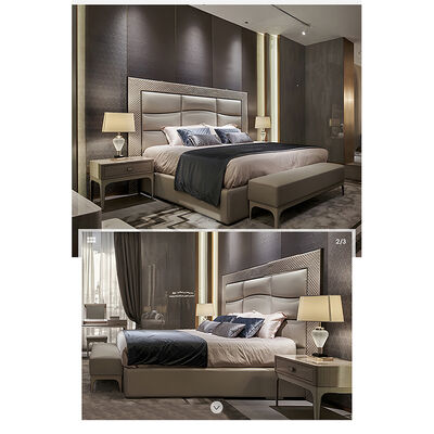 Italian Exclusive Design Modern Luxury Bedroom Set High-End Double Bed With Big King Size Headboard Soft Style Furniture