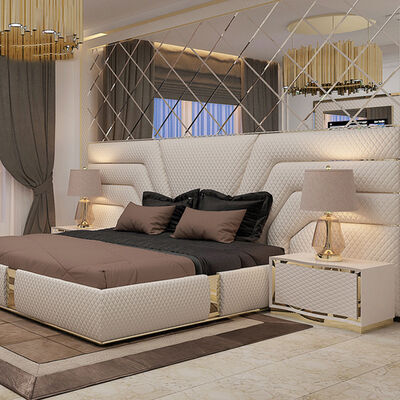 Opulent Upholstered Bed: Quilted Pattern & Gold Trims for Luxe Bedrooms