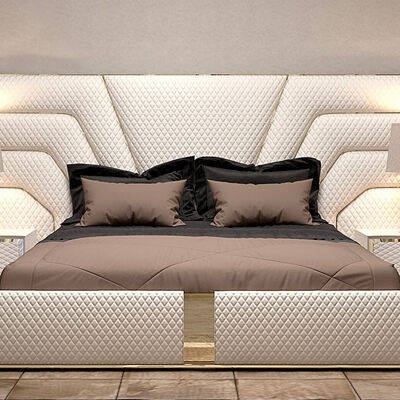 Opulent Upholstered Bed: Quilted Pattern & Gold Trims for Luxe Bedrooms
