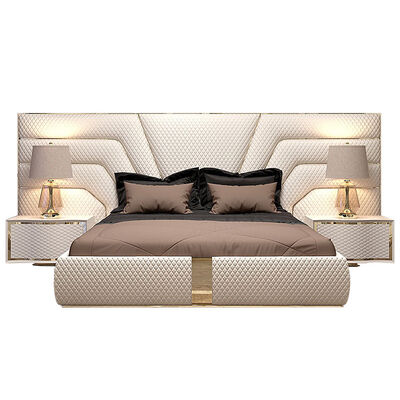 Opulent Upholstered Bed: Quilted Pattern & Gold Trims for Luxe Bedrooms