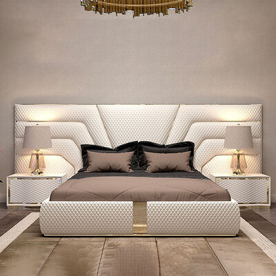 Opulent Upholstered Bed: Quilted Pattern & Gold Trims for Luxe Bedrooms