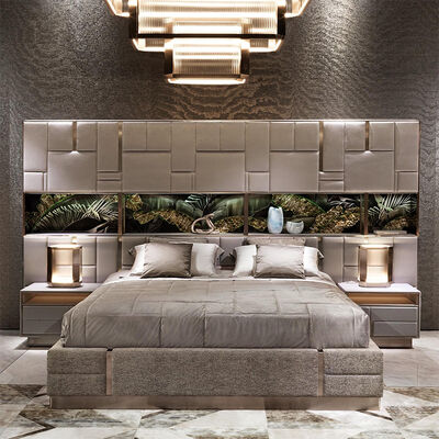 Unique Storage Rack Leather Very Big Headboard Bed Set Modern Luxury Master Bedroom Furniture Huge Bed With Led Light