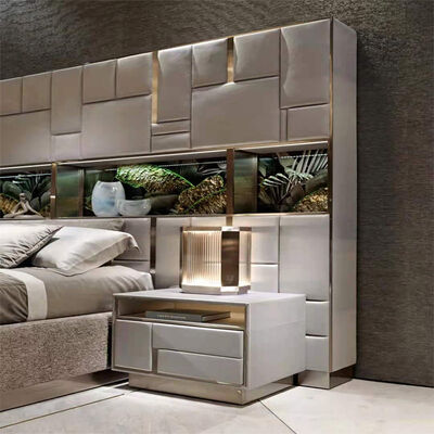 Unique Storage Rack Leather Very Big Headboard Bed Set Modern Luxury Master Bedroom Furniture Huge Bed With Led Light