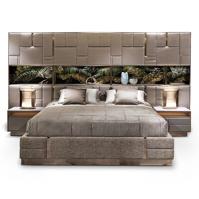 Unique Storage Rack Leather Very Big Headboard Bed Set Modern Luxury Master Bedroom Furniture Huge Bed With Led Light