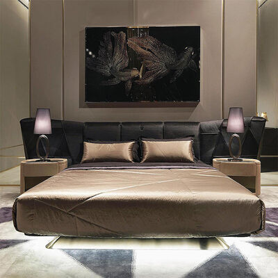 Luxury Modern Italian 1.8*2 Custom Size Queen King Double Bed Up-Holstered with Metal Frame Fabric Leather for Villa Home House