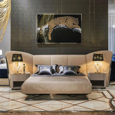 Luxury Modern Italian 1.8*2 Custom Size Queen King Double Bed Up-Holstered with Metal Frame Fabric Leather for Villa Home House