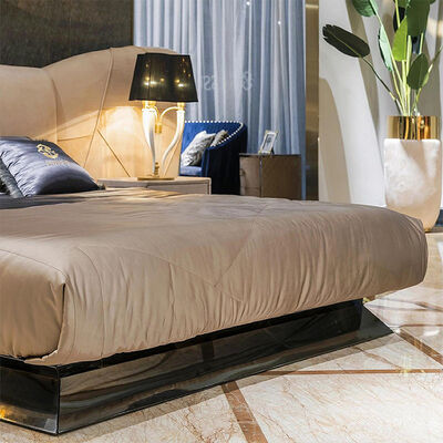 Luxury Modern Italian 1.8*2 Custom Size Queen King Double Bed Up-Holstered with Metal Frame Fabric Leather for Villa Home House