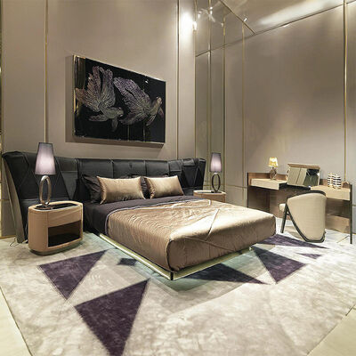 Luxury Modern Italian 1.8*2 Custom Size Queen King Double Bed Up-Holstered with Metal Frame Fabric Leather for Villa Home House