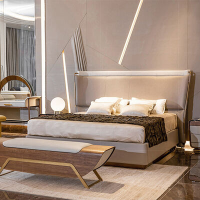 Hotel Apartment Bedroom Sets Luxury Queen King Size Bed Modern Italian Leather Soft Double Bed Design