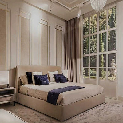 Luxury Beige Genuine Leather king Size Bed Headboard Double Bed Set with Sturdy Frame Modern Design for Villa Bedroom Furniture