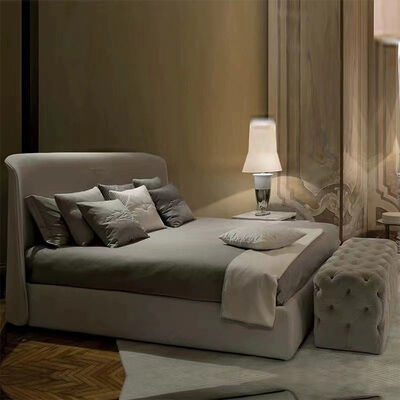 Luxury Beige Genuine Leather king Size Bed Headboard Double Bed Set with Sturdy Frame Modern Design for Villa Bedroom Furniture