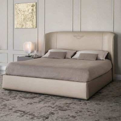 Luxury Beige Genuine Leather king Size Bed Headboard Double Bed Set with Sturdy Frame Modern Design for Villa Bedroom Furniture