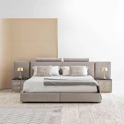 Factory Custom Luxury Modern Full Grey Bed Room Wooden Frame Furnitures Bedroom Set