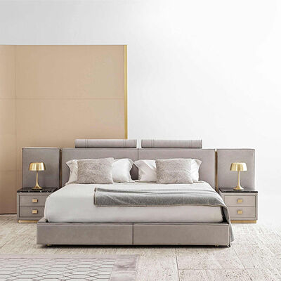 Factory Custom Luxury Modern Full Grey Bed Room Wooden Frame Furnitures Bedroom Set