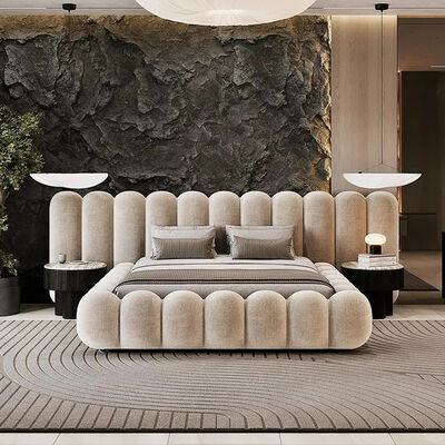 MOYI Designer Bedroom Bed Upholstered Double Minimalist Fabric Bed Queen Size Bed Frame Modern BED