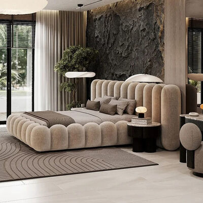 MOYI Designer Bedroom Bed Upholstered Double Minimalist Fabric Bed Queen Size Bed Frame Modern BED
