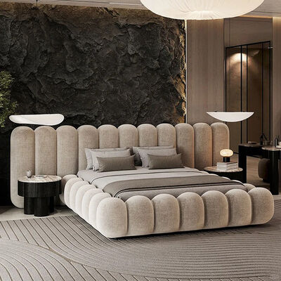 MOYI Designer Bedroom Bed Upholstered Double Minimalist Fabric Bed Queen Size Bed Frame Modern BED