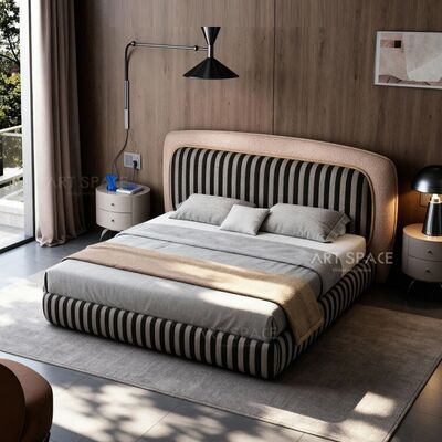 Italian New Design High-end King Size Soft Comfortable Modern Fabric Upholstered Plush Back Luxury Bedroom Bed