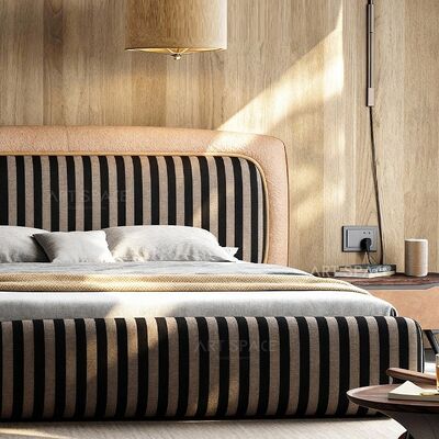 Italian New Design High-end King Size Soft Comfortable Modern Fabric Upholstered Plush Back Luxury Bedroom Bed