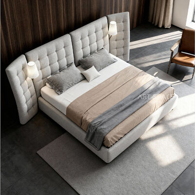 Italian Minimalist Wide-screen High-back French Wabi-sabi Style Fabric Upholstered Angel Bed