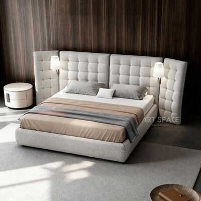 Italian Minimalist Wide-screen High-back French Wabi-sabi Style Fabric Upholstered Angel Bed