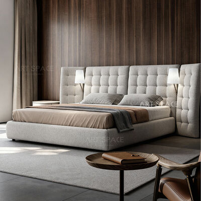 Italian Minimalist Wide-screen High-back French Wabi-sabi Style Fabric Upholstered Angel Bed