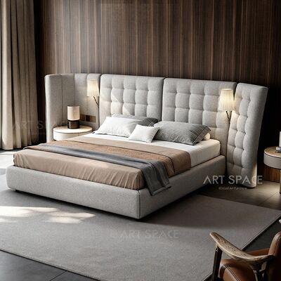 Italian Minimalist Wide-screen High-back French Wabi-sabi Style Fabric Upholstered Angel Bed