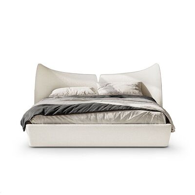 Modern Luxury Velvet Upholstered Bed with Warm Orange Headboard Stylish Bed for Bedroom Hotel Resort