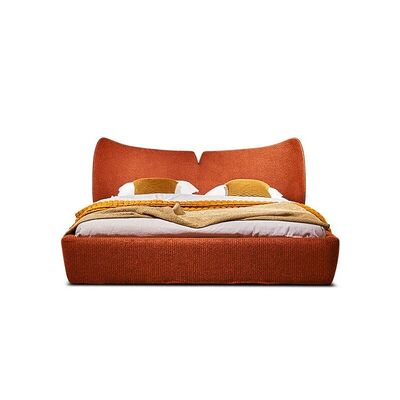 Modern Luxury Velvet Upholstered Bed with Warm Orange Headboard Stylish Bed for Bedroom Hotel Resort