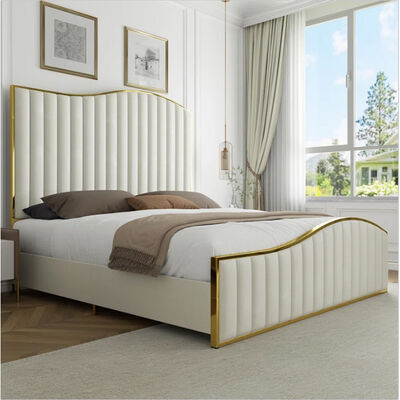 Sleeping Modern Design Queen King Size Velvet Upholstered Platform Bed