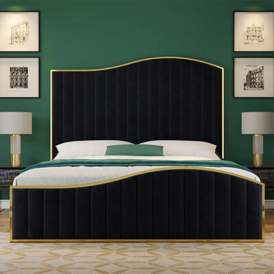 Sleeping Modern Design Queen King Size Velvet Upholstered Platform Bed