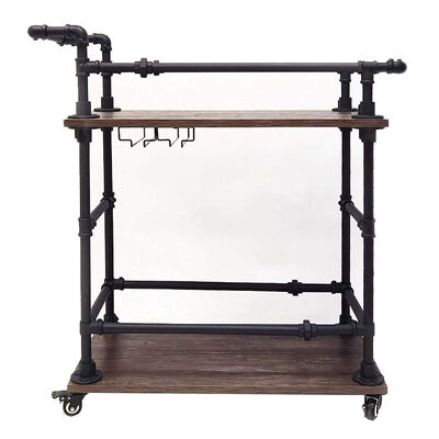MOYI Customized Iron and Wood Trolley Quality Wooden Cart with Wheels for Hotels and Bars
