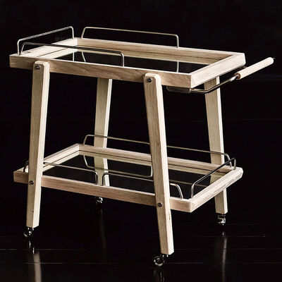 MOYI Customized Iron and Wood TrolleyWooden Cart with Wheels for Hotels