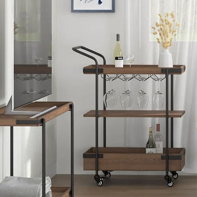 MOYI  Iron Trolley Quality Wooden Cart with Wheels for Hotels and Bars