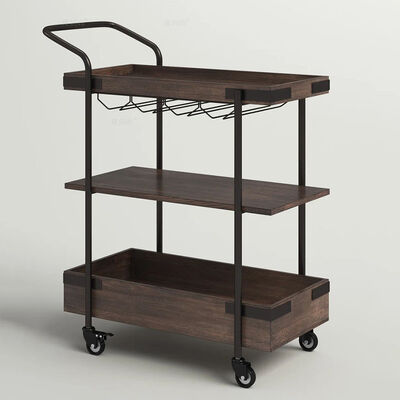 MOYI  Iron Trolley Quality Wooden Cart with Wheels for Hotels and Bars