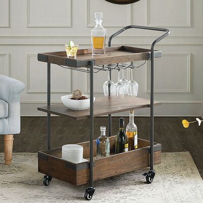 MOYI  Iron Trolley Quality Wooden Cart with Wheels for Hotels and Bars