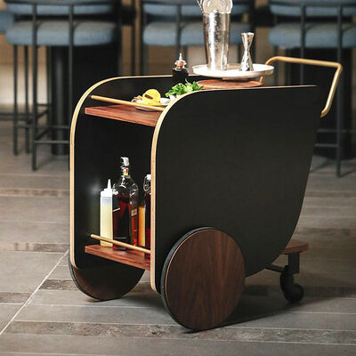 MOYI Customized Iron and Wood Trolley Wooden Cart with Wheels for Hotels and Bars