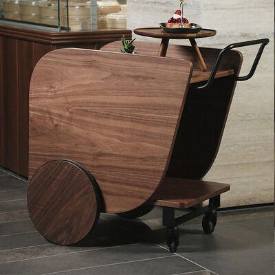 MOYI Customized Iron and Wood Trolley Wooden Cart with Wheels for Hotels and Bars