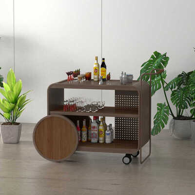 MOYI Iron Trolley Wooden Cart with Wheels for Hotels and Bars