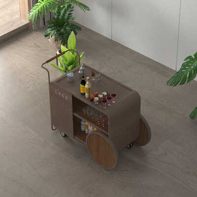 MOYI Iron Trolley Wooden Cart with Wheels for Hotels and Bars