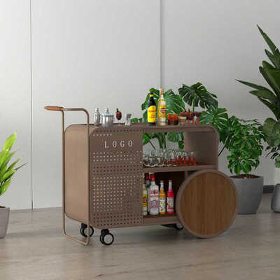 MOYI Iron Trolley Wooden Cart with Wheels for Hotels and Bars