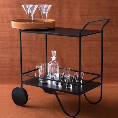 MOYI Customized Iron Trolley Quality Wooden Cart with Wheels for Hotels