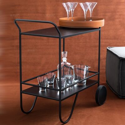 MOYI Customized Iron Trolley Quality Wooden Cart with Wheels for Hotels
