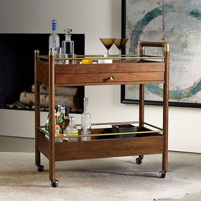MOYI Design Customize Shape Wooden Slave Food Serving Cart Iron Metal Frame Black Finished Potable Food Serving Trolley