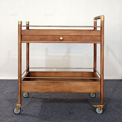 MOYI Design Customize Shape Wooden Slave Food Serving Cart Iron Metal Frame Black Finished Potable Food Serving Trolley
