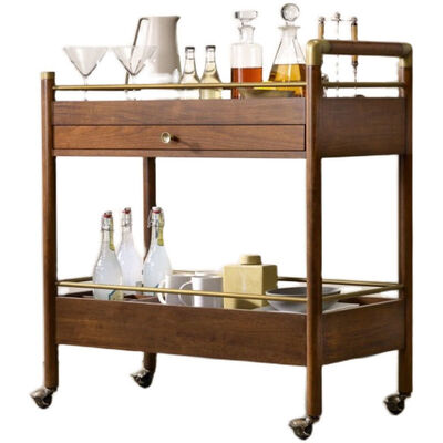 MOYI Design Customize Shape Wooden Slave Food Serving Cart Iron Metal Frame Black Finished Potable Food Serving Trolley