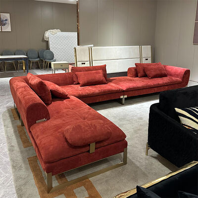 High-end Red Fabric Sofa With Metal Legs Luxury Elegant Sofa Set for Villa Apartment
