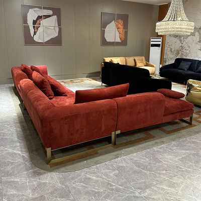 High-end Red Fabric Sofa With Metal Legs Luxury Elegant Sofa Set for Villa Apartment