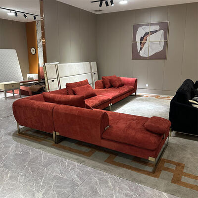 High-end Red Fabric Sofa With Metal Legs Luxury Elegant Sofa Set for Villa Apartment