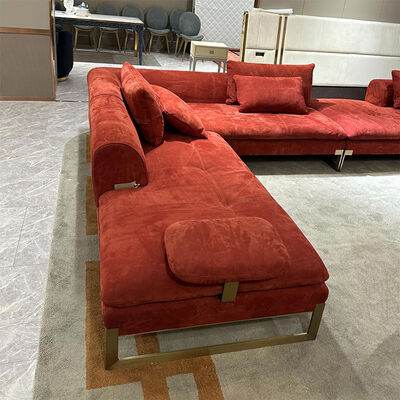 High-end Red Fabric Sofa With Metal Legs Luxury Elegant Sofa Set for Villa Apartment